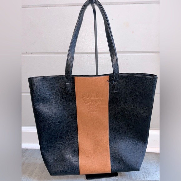 MCM Parfums Large Black & Cognac Tote Bag Old Money Classic Timeless Travel - Picture 1 of 7